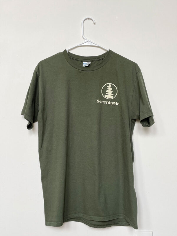 Green t-shirt with SerenityMe logo